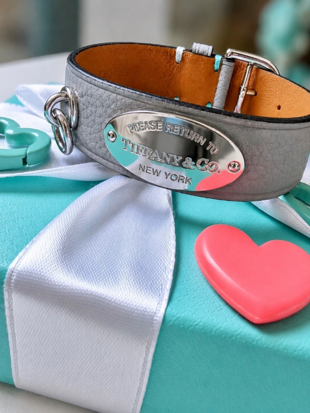 Return To Tiffany & Co WIDE GRAY Band Leather Bracelet, L/XL